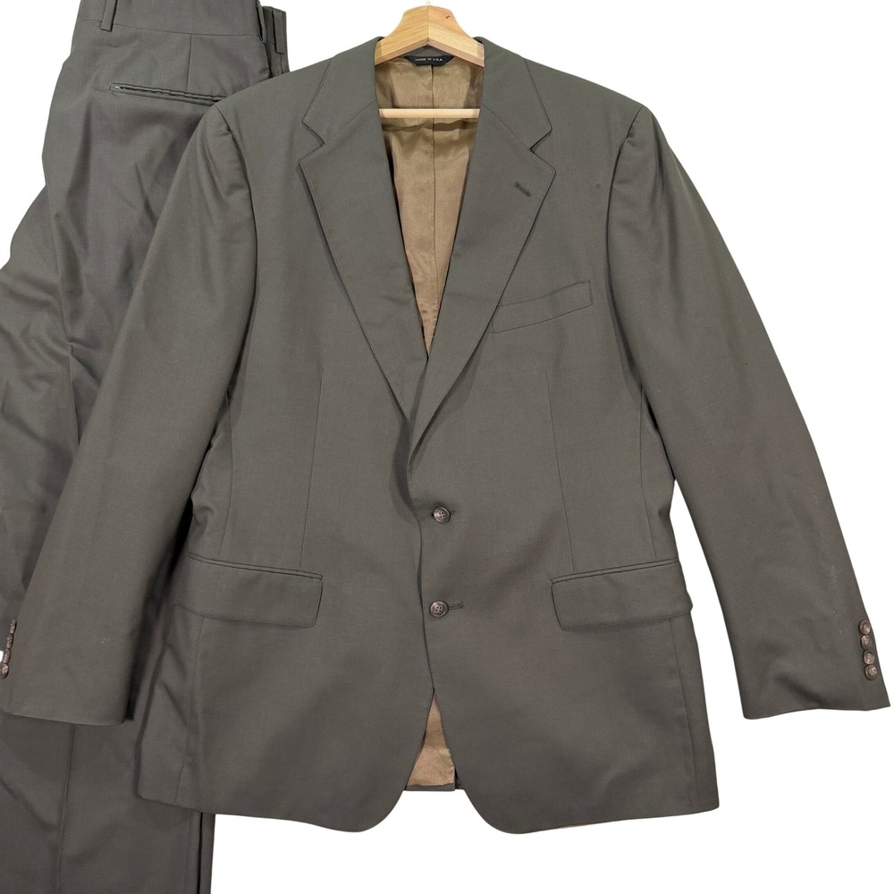 Vintage Polo University Club Ralph Lauren Mens 44L Suit Olive Brown Wool 36x32